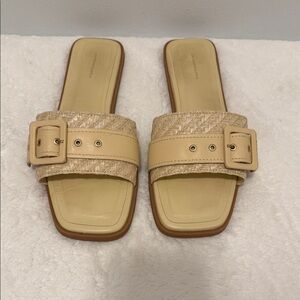 Anthropologie Buckle Slide Beige Slide Sandals Sz 39/8